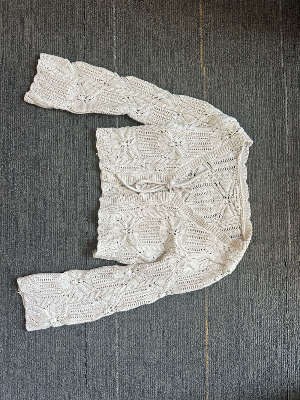 moon & madison Cream Crochet Tie-Front Cardigan